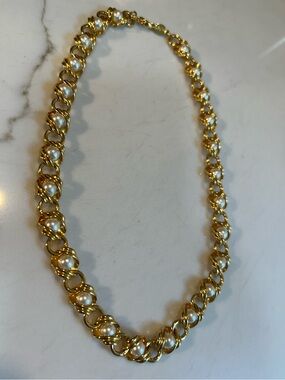 Napier Gold-Tone Faux Pearl Link Necklace